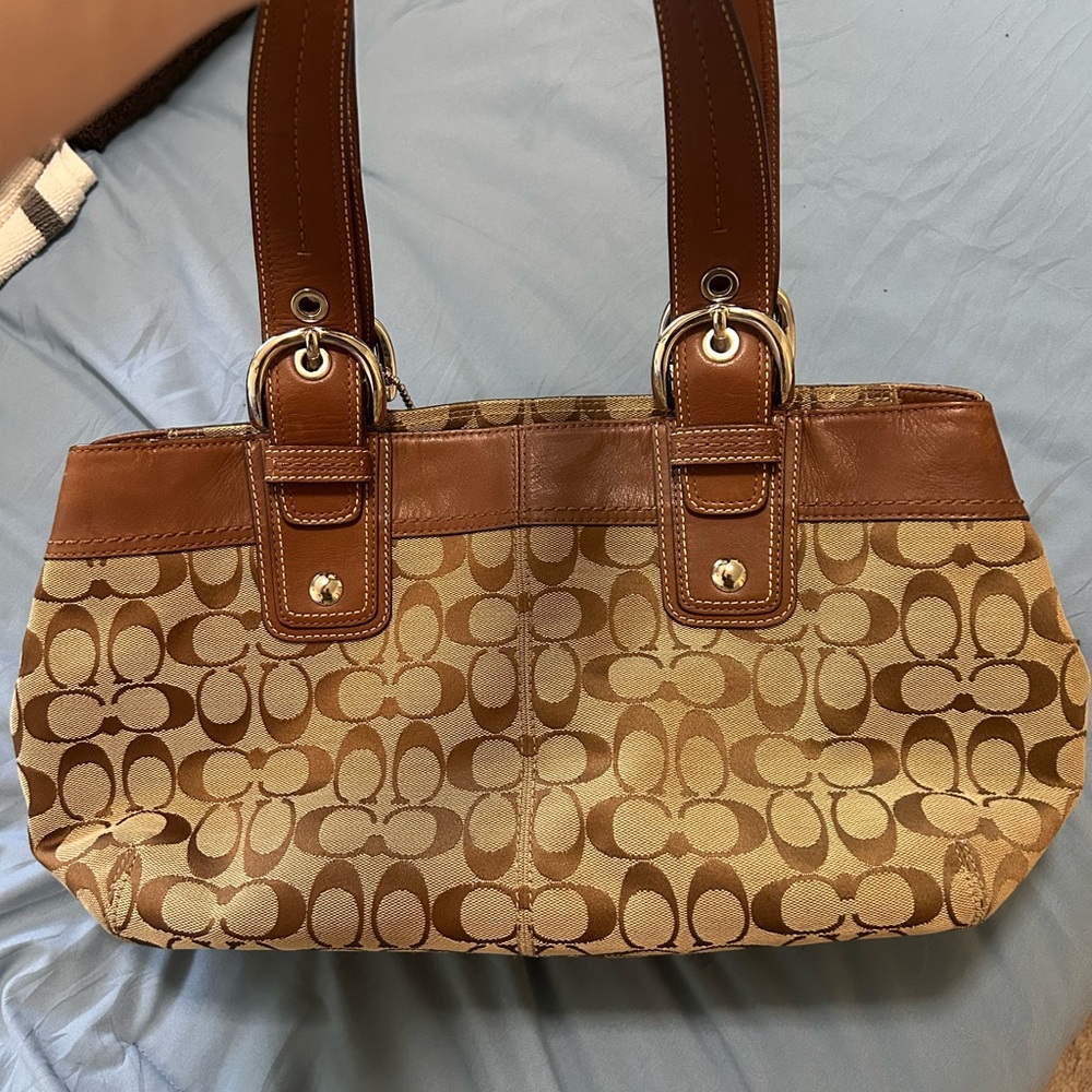 Coach Signature Canvas Tote with Brown Leather Trim